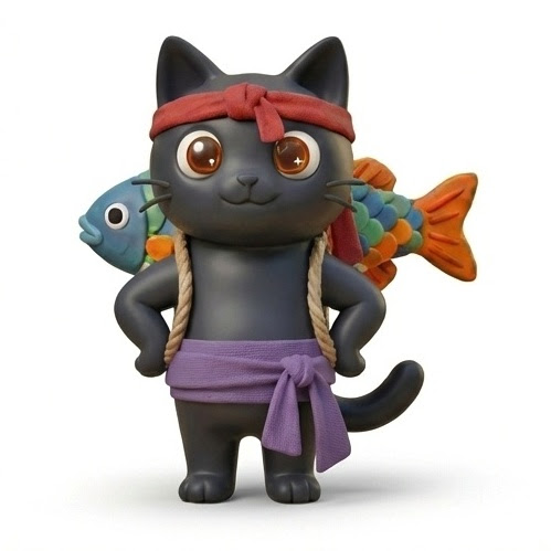 パソコンで作業する猫のキャラクター